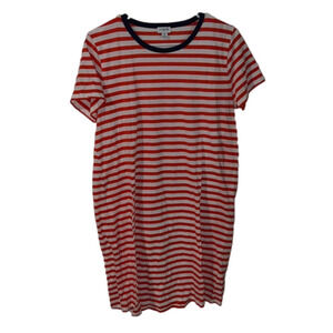 J crew size medium orange and white striped T-shirt dress with navy collar